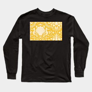 yellow summer beach damask pattern with seashells Long Sleeve T-Shirt